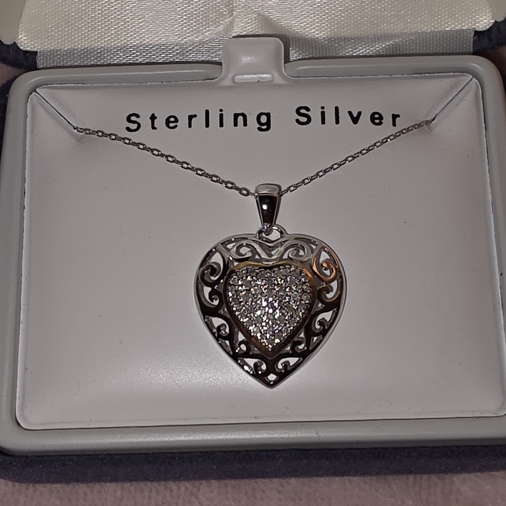 Sterling Silver And Diamond Heart Pendant Necklace